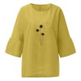 thumbnail image 3 of Hauts d'Été pour Femmes 2023 Mode Femmes Été Imprimé Trois Quarts Manches Courtes Col Rond Régulier T-Shirt Bohème Grande Taille pour Femmes, 3 of 4
