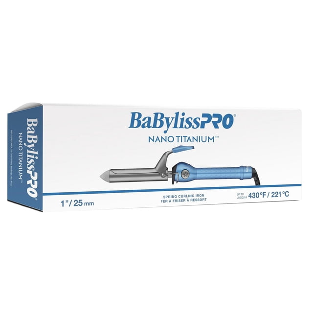 Nano-Titanium Fer à Friser de 1 Pouces par BaBylissPRO avec une Poignée Texturée Bleue et un Baril Sol-Gel Argenté, Pince à Ressort, et Chauffe jusqu'à 430 °F (221 °C) pour la Coiffure Professionnelle, Idéal pour Créer des Boucles et des Vagues Texturées.
