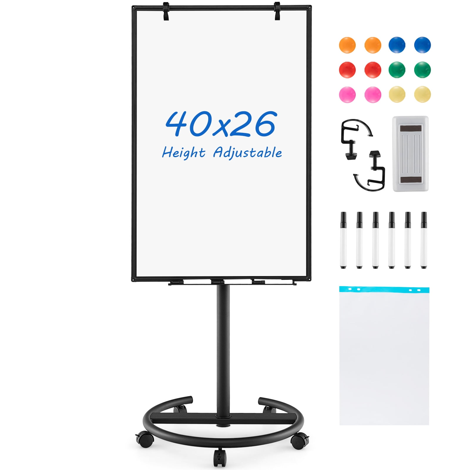 Costway Mobile Whiteboard 40" x 26" Height Adjustable Magnetic Dry Erase Board with Stand