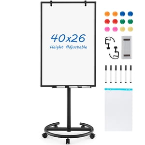 Costway Tableau blanc mobile 40" x 26" Tableau d'effacement magnétique à sec réglable en hauteur avec support