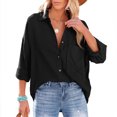 thumbnail image 2 of Women's Spring Fall Button Down Shirts Blouse Long Sleeve Lapel Solid Casual Oversized Jackets Tops with Pockets, 2 of 7