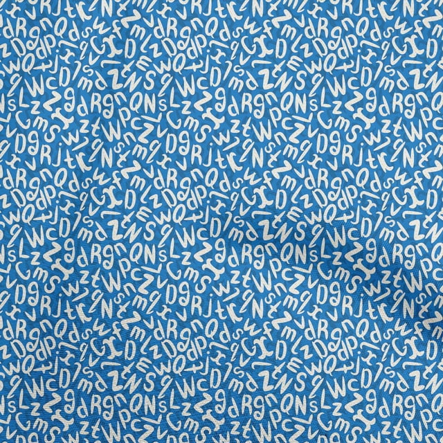 oneOone Georgette Viscose Tissu Bleu Moyen Alphabet Matériel de Robe Tissu Imprimé Tissu au Mètre 42 Pouces de Large
