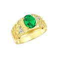 thumbnail image 4 of RYLOS Men's Rings Yellow Gold Plated Silver Designer Nugget Ring Oval 9X7MM Gemstone &  Diamonds  Emerald Birthstone Rings For Man Size 12, 4 of 7