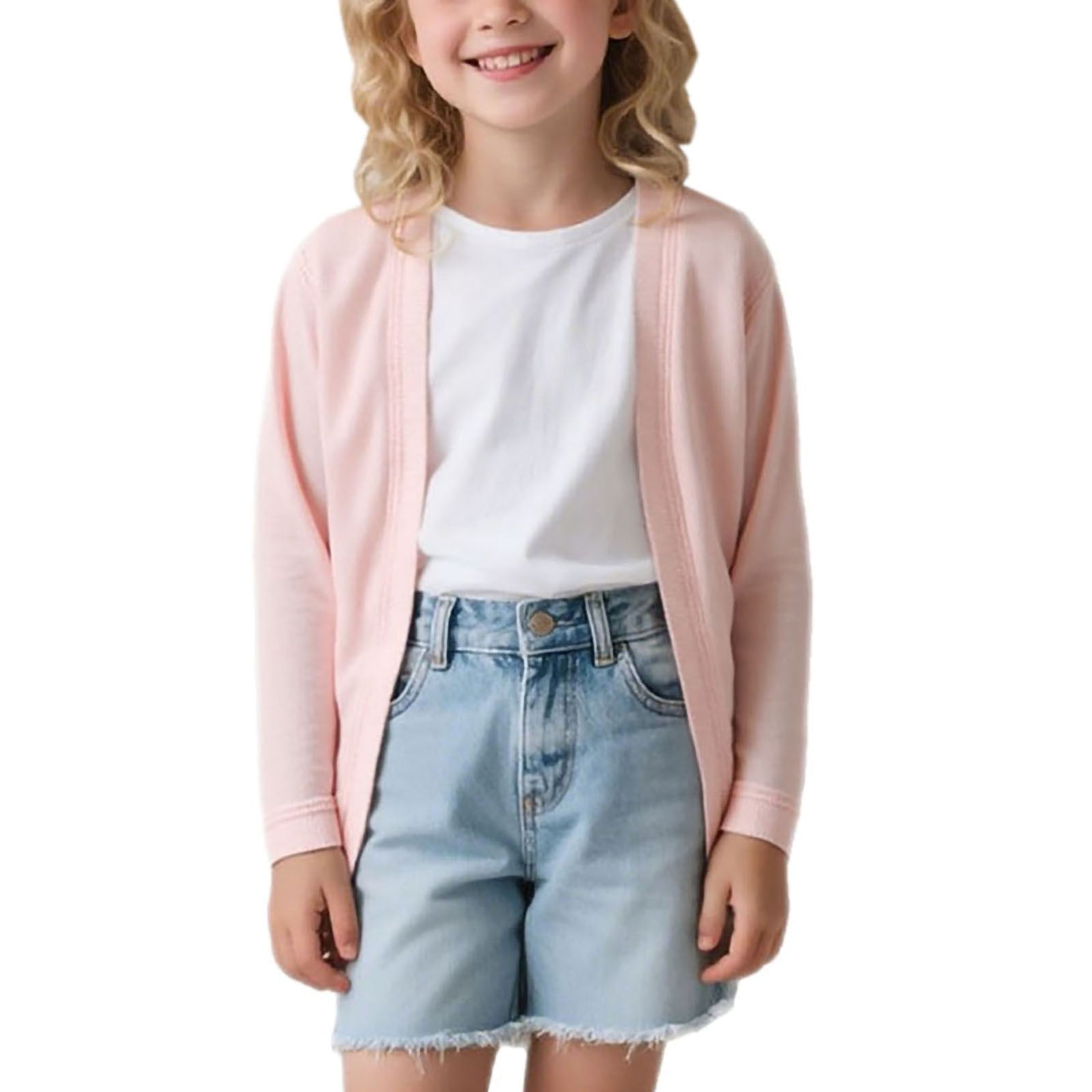 SROBPTY Girls Fall Cardigans, Children's Girls Fashion Solid Long Sleeve Cardigan Tops Pink 170