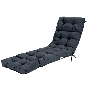 Patiojoy Patio Chaise Lounge Cushion Recliner Quilted Thick Padded Seat Cushion w/Ties Gray