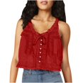 thumbnail image 1 of Timegard Tank Top for Women Lace U Neck Drawstring Sleeveless Ruched Button Summer Fashion Casual Tee, 1 of 5