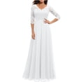 thumbnail image 1 of Meichang Robes en Mousseline pour Femmes Tendance Dentelle Manches 3/4 Robe à Col en V Tunique Vintage Florale Évasée Swing Robe d'Été Décontractée Couleur Unie Soirée Fête Robes d'Été, 1 of 8