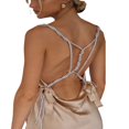 thumbnail image 3 of Femmes Y2K Bodycon Mini Robes Découpe Bretelles Spaghetti Robes Courtes V Cou Dos Nu Satin Robe Clubwear, 3 of 6