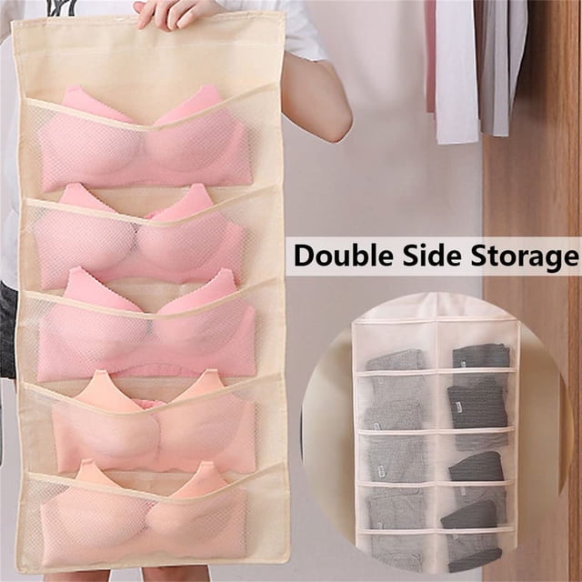Organisateur de Soutien-Gorge Suspendu pour Placard Sac de Rangement en Maille avec Cintre en Métal Solution de Rangement pour sous-Vêtements Chaussettes