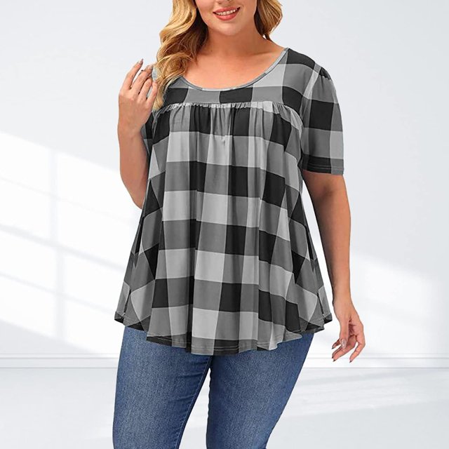 SMihono Hauts pour Femmes Été Décontracté Mode Grande Taille Imprimé Col Rond Manches Courtes T-shirt Ample Oversize pour Femmes 2023