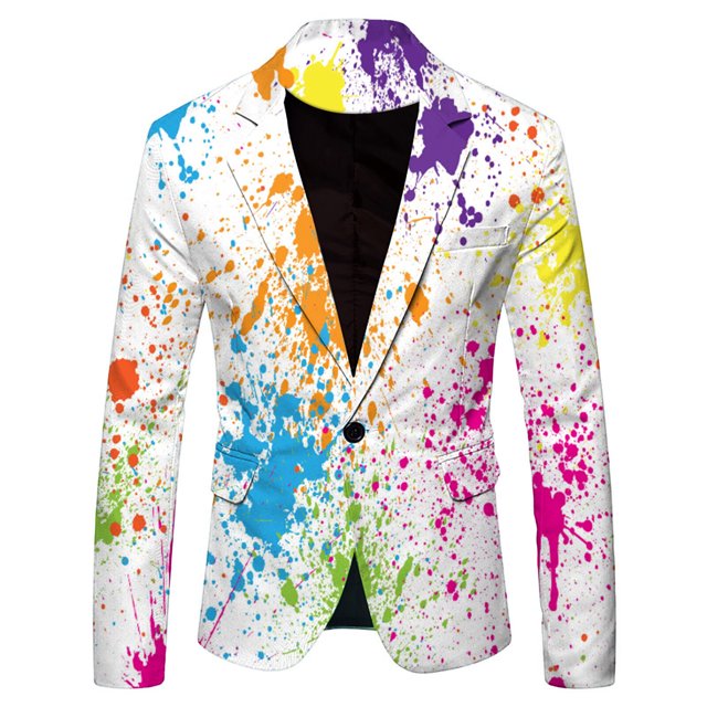 Rinsvye Men's Splash ink Color Mens Prom Suits Printed Casual Loose Personality Tan Suits for Men Suit Jacket