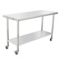 thumbnail image 1 of Table de Travail en Acier Inoxydable NSF - 60x24x35 Pouces - Tablette Inférieure Réglable, Robuste, avec Roulettes, Crochets, Bord Courbé, Sans Plaque Arrière, pour Restaurant, Garage et Brasseries, 1 of 6