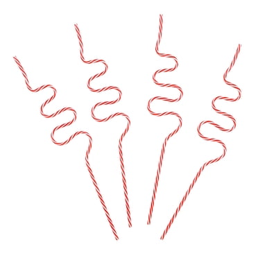 Christmas Red and White Plastic Swirl Straw, 13.25 in L, 4 Count, , Holiday Time