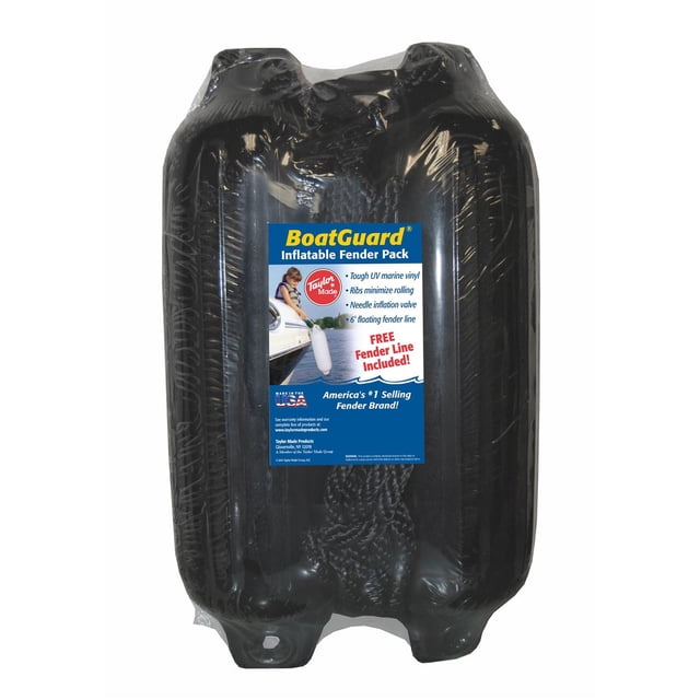 Taylor Made Boat Fender 31016B2P BoatGuard; Ribbed; Round; 6 Inch Diameter x 22 Inch Length; Black; Vinyl; Pack Of 2