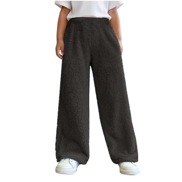 Girls Slim Velvet Pants - Winter Warmth with Elastic Waist and Side Pockets