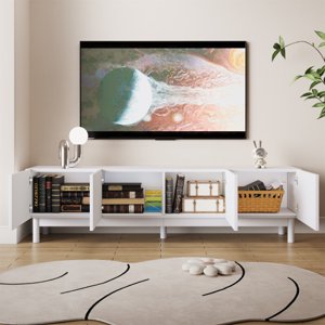 66.5" TV meubles, portes structurées en forme de vague, avec des couches, TV pied avec des jambes robustes
