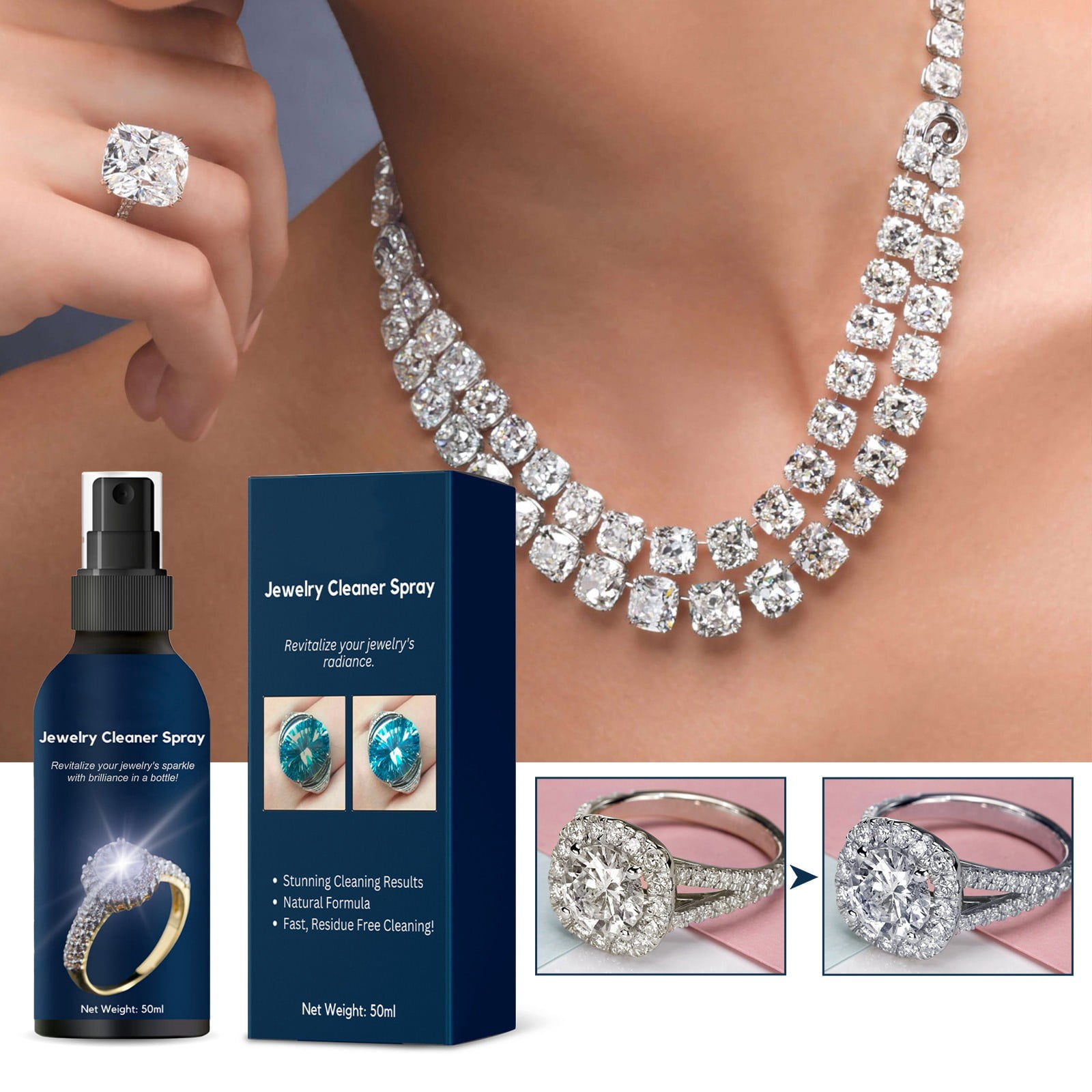 Gentle Jewelry Cleaner Solution Gold Earrings Diamonds Rings Fine Jewelry Cleaner 50ml
