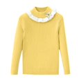 thumbnail image 2 of WRKEKC Girls Ruffled Collar Knit Sweater Flower Decoration Solid Color Long Sleeve Soft Warm Pullover for 3-7 Years Toddlers Fall Winter, 2 of 3