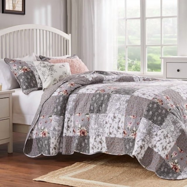 Barefoot Bungalow Gl-1812Amst Giulia Ensemble de Courtepointe, Lit Simple, Gris