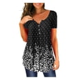 thumbnail image 1 of Tunique à Imprimé Floral à Col en V pour Femmes, Boutons, Manches Courtes, Blouse Ample, T-shirt pour Femmes, 1 of 2