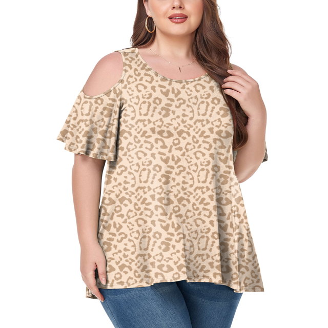 CHUANK Women‘s Plus Size Cold Shoulder Tunic Top Summer Short Sleeve Blouse