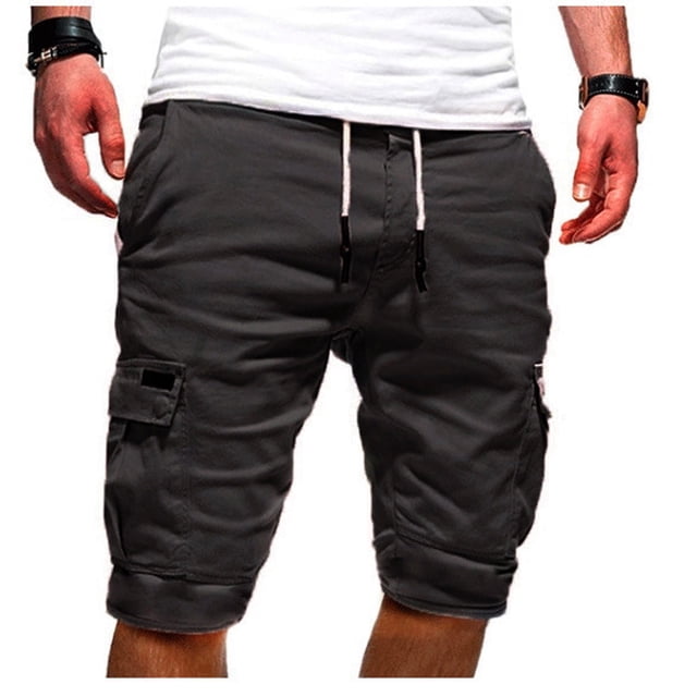 Men's Cargo Shorts Plus Size Big and Tall Cargo Shorts Multi-Pockets Relaxed Summer Drawstring Beach Shorts Pants