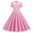 thumbnail image 2 of Robes d'Été pour Femmes 2025 Commerce Extérieur Col en V Manches Courtes Rétro Double Boutonnage Bouton Robe d'Été Rose S, 2 of 4