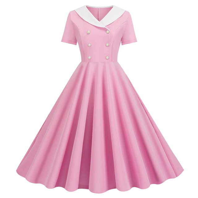 B91xZ Robes Formelles pour Femmes Robe Décontractée Ample Robe Longue Manches Courtes Fendue Maxi Robes, Rose TG