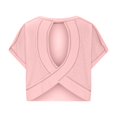 thumbnail image 3 of Amzcrzy Hauts pour Femmes Tendance Couleur Unie Hauts de Printemps Été pour Femmes Décontractés Manches Courtes Col Rond T-Shirts Dos Découpé Confortables Hauts de Sortie, 3 of 6