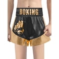 thumbnail image 1 of Xnihocha Unisex Kids Satin Boxing Shorts Metallic Color Block Boxer Kickboxing Muay Thai Training Trunks Black&Gold 12, 1 of 5