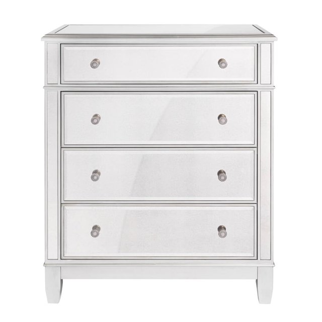 Home Belongs Danielle Argent 4 Tiroirs Poitrine / Commode - Miroir Antique 40"