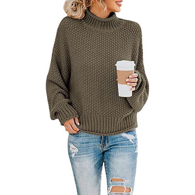 Womens Pulls à Col Roulé Pull à Manches Longues en Vrac Pull en Tricot Chunky