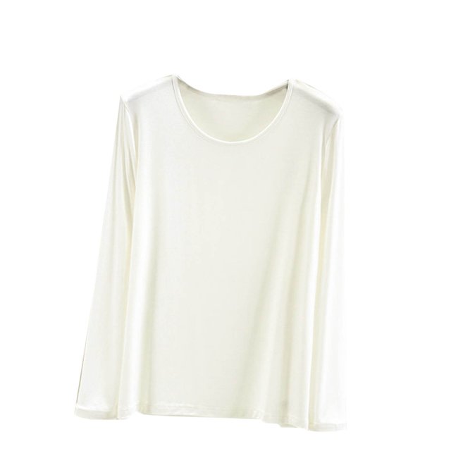 MeetoTime T-Shirts à Col Rond à Manches Longues pour Femmes Camisoles Confortables T-Shirts Doux de Couleur Unie sous-Vêtements