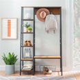 thumbnail image 2 of Linon Austin Sturdy Rustic Hall Tree 6 Wood Shelves 4 Hooks Metal Frame in Black, 2 of 15