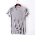 thumbnail image 4 of JDQJBZ Mens Solid Color V Neck Short Sleeve Sleepshirt Casual Pajama Top, 4 of 4