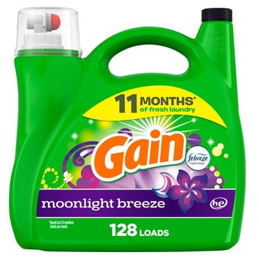 Gain Détergent à Lessive Liquide, Parfum Brise Nocturne, Fraîcheur + Lutte contre les Odeurs, Laveuse Haute Efficacité Iquide Nettoyant Savon, 5.44 Litres, 128 Brassées