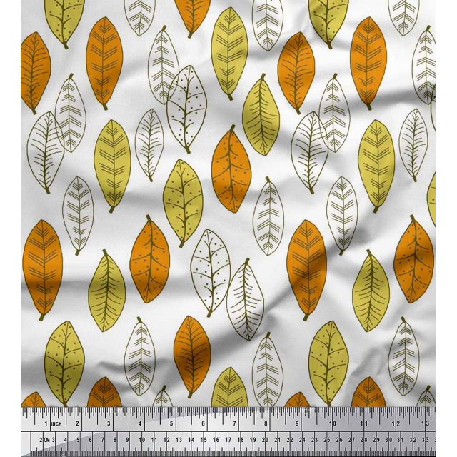 Soimoi Satin Silk Fabric Leaves Block Print Fabric by Yard 42 Inch Wide