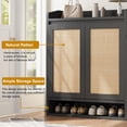 thumbnail image 4 of Kojooin 5-Tier Rattan Shoe Storage Cabinet with 2 Doors & Adjustable Shelves, Boho Wooden Shoe Organizer for Entryway, Bedroom, Closet, 4 of 8