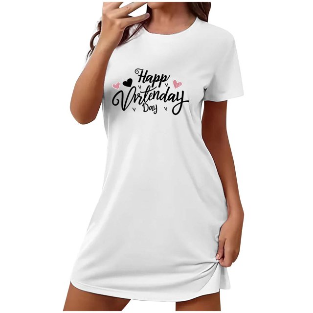 Amzcrzy Pyjamas pour Femmes Mode Imprimé Cœur Valentines Day Robe Décontractée Confortable à Manches Courtes Chemises de Nuit pour Femmes Valentines Day Cadeaux