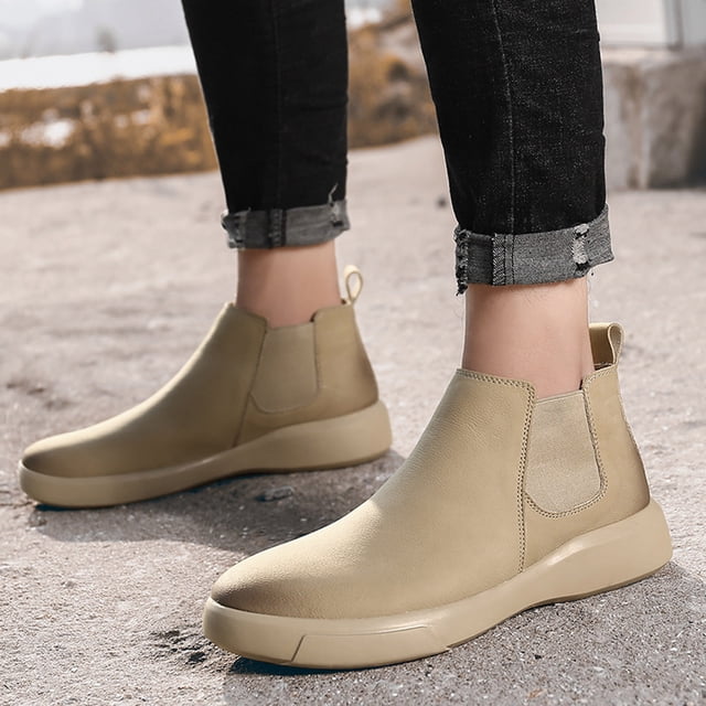 EGNMCR Men's Ankle Boots Men's All Match Spring And Mid Tube Solid Color Wear Flat Men shoes