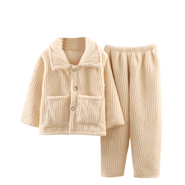 Birdeem Childrens Flannel Sleepwear Set Long Pants Thickened Home Clothes Set