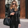 thumbnail image 1 of Qertyioot Femmes Mode Veste à Revers Motard Manteau Fermeture Éclair Biker Court Punk Hauts Courts, 1 of 6