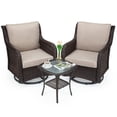 thumbnail image 1 of 360° Swivel Rocking Patio Chair Set, 3-Piece All-Weather Wicker Glider Chairs with 4" Thick Cushions & Coffee Table – Outdoor Furniture for Porch, Balcony, Deck – Blue / Apricot / Red, 1 of 8