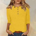thumbnail image 2 of DENGDENG 3/4 Sleeve Plus Size Tops for Women Casual Button Down Basic Tees Elbow Sleeve Crew Neck Summer Shirts Solid Color Three Quarter Length Blouses Fashion 2025 Clothes Yellow XL, 2 of 5