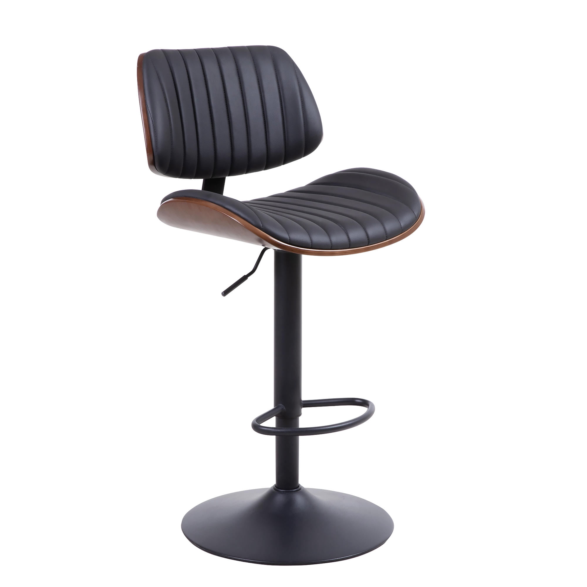 Industrial Swivel Bar Stools with Extra Large 45cm Base, Adjustable Height Upholstered Counter Stools Pub Chair with Ribbed Back and Foot Ring