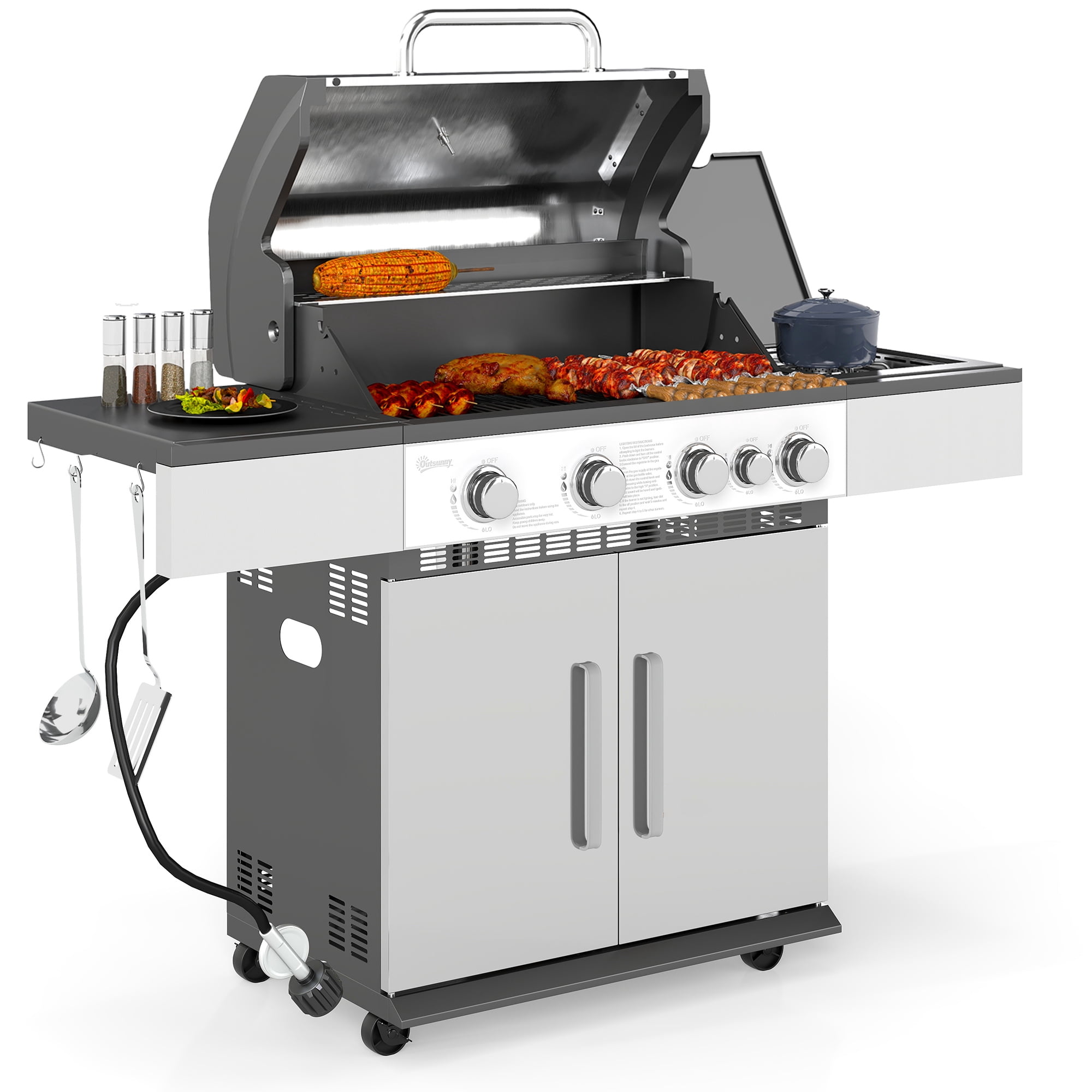 Outsunny 4+1 Burner Propane Gas Grill Outdoor Portable BBQ with Cabinet