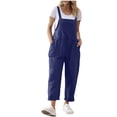 thumbnail image 1 of AherBiu Cotton Linen Jumpsuits for Women Sleeveless Suspender Overalls Pants Rompers with Pockets, 1 of 1