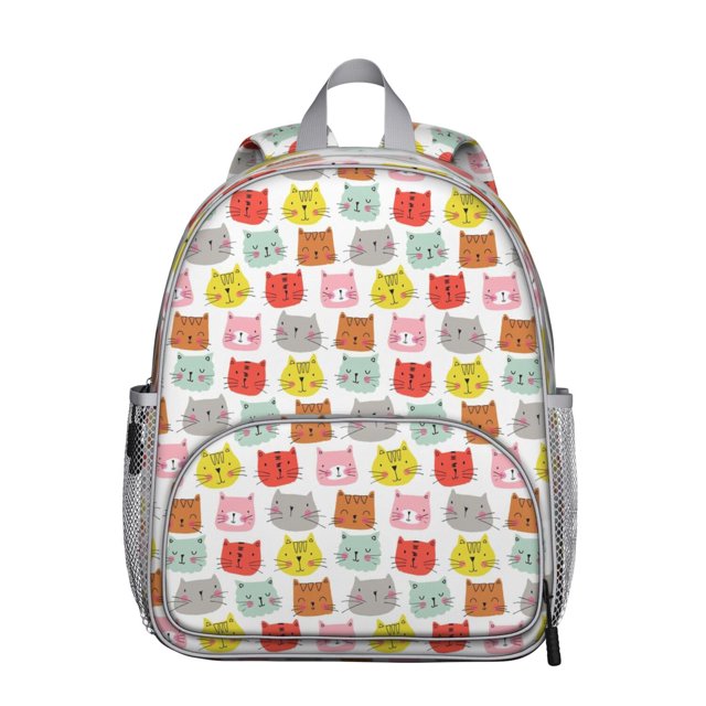 Geometric Cat Pattern Student Backpack – Minimalist Cat Design With Hand-Drawn Cat Graphic And Boho Cat Aesthetic
