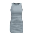thumbnail image 4 of Robe Moulante Sans Manches à Col Ras du Cou pour Femmes, Côtelée, Coupe Ajustée, Froncée, Extensible, Robe de Boîte de Nuit Courte Mini, Robe de Cocktail pour Dames, 4 of 4