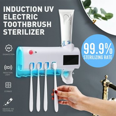 PENGXIANG Toothbrush Sanitizer  Electric Toothbrush Holder with Sterilization Function  Wall Mounted Rechargeable UV Tooth Brush Holders for Bathroom  Automatic Toothpaste Dispenser with